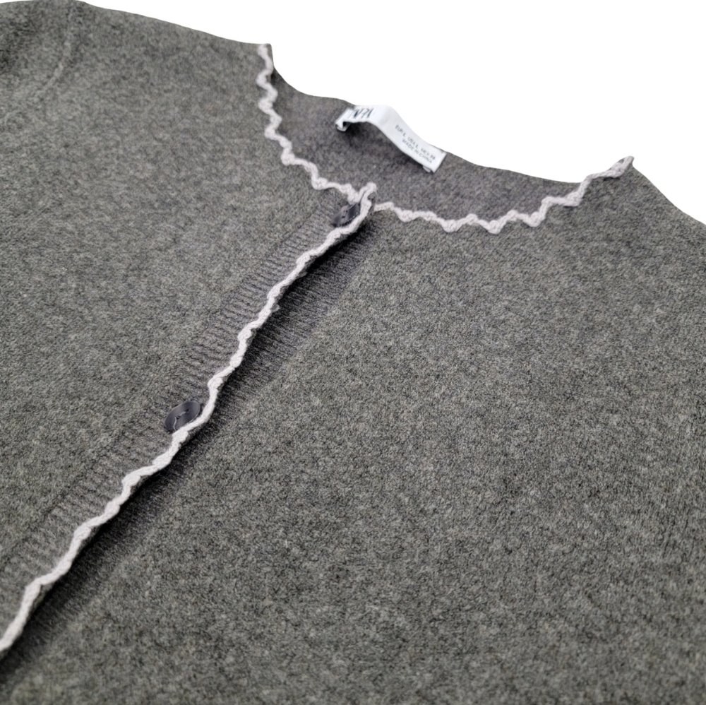 Zara Scalloped Trim Knit Cropped Cardigan Preppy Cozy Neutral Ballet-core Large - Picture 9 of 17